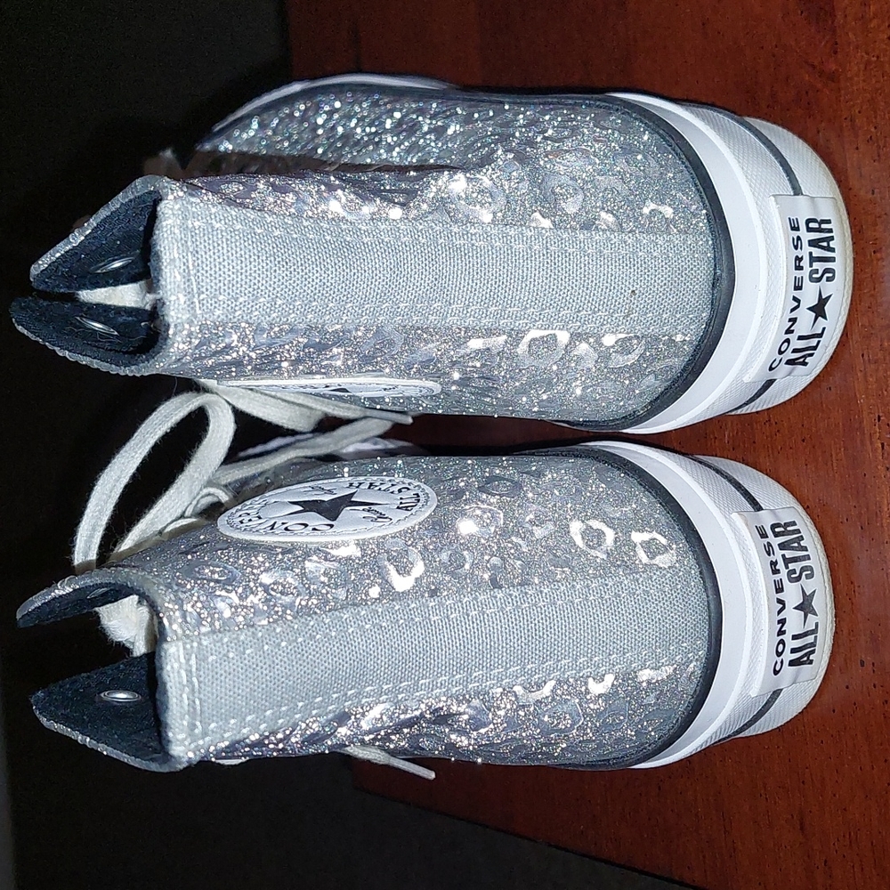 No trades/Likenew womens sparkle animal print Wedge Converse Hightop gym shoes - Picture 5 of 6